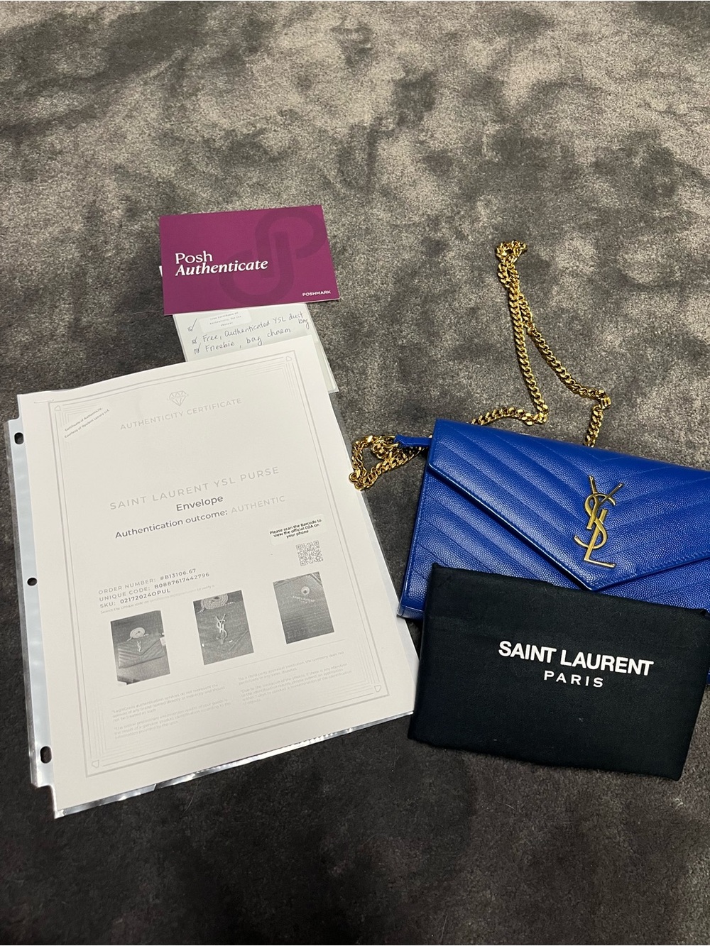 Saint Laurent YSL Envelope Crossbody Bag Electric Blue - Picture 10 of 12